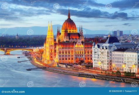 Budapest, Hungary Parliament at Night Stock Image - Image of europe ...