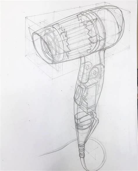 Technical sketch of a hairdryer : drawing | Technical drawing, Design ...