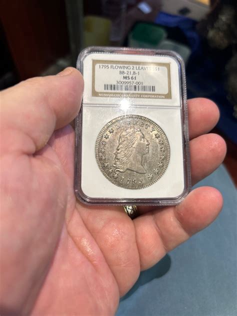 1795 $1 Flowing Hair Silver Dollar 2 Leaves, NGC MS 61 Extremely Rare ...