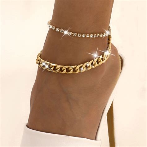 Mishuowoti gold ankle bracelets for women silver cuban link anklets for women tennis anklet ...