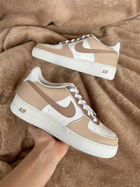 Nike Air Force 1 Custom Sneakers Beige Brown in 2021 | All nike shoes, Nike air shoes, Cute nike ...