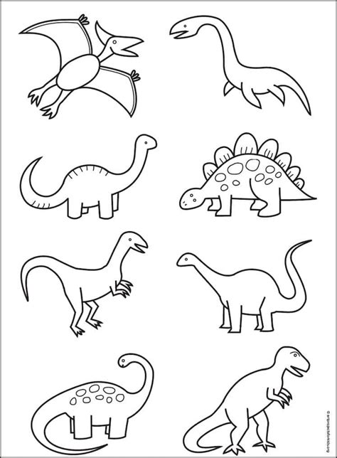 Easy How to Draw Simple Dinosaurs Tutorial and Dinosaur Coloring Page Easy Dinosaur Drawing ...