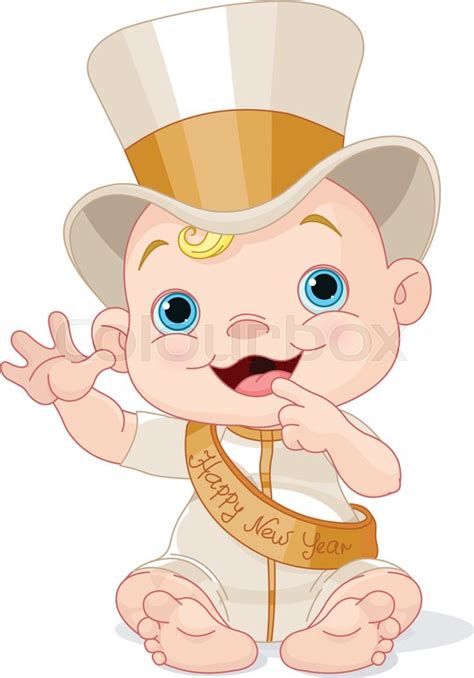 Cute baby New Year with top hat | Stock vector | Colourbox