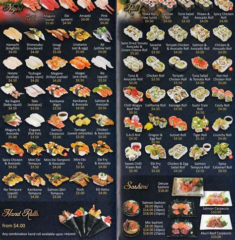 Sushi Train menu, Menu restauracji Sushi Train, Biggera Waters, Gold ...