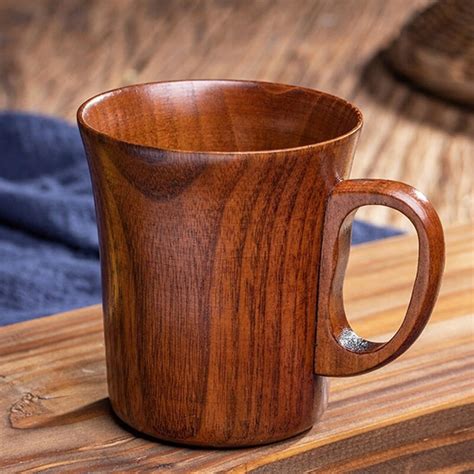 280ml Handmade Wooden Coffee Mug Tea Cup With Handle Wood Retro Beer Mug Coffee Solid Wood Cups ...