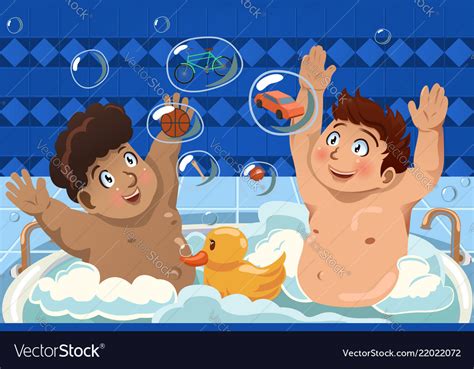 Kids having a bubble bath Royalty Free Vector Image