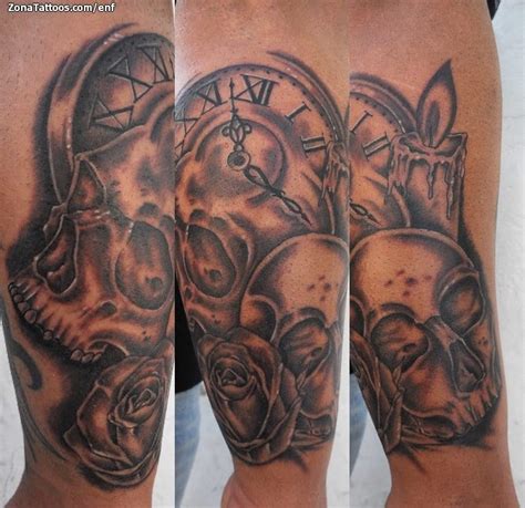 Tattoo of Skulls, Clocks, Roses