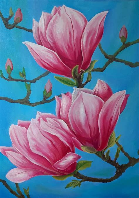 Magnolia - original oil painting, realism, nature, oil painting, canvas ...