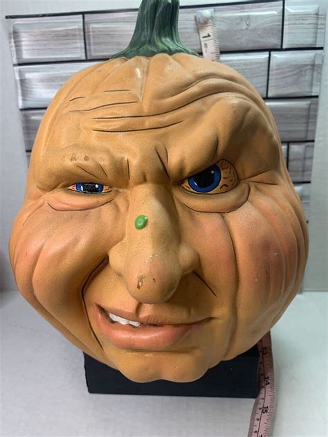 Halloween Pumpkin Head Face Creepy Red Eyes Ceramic Approx 11” H 23” Round | eBay in 2022 ...