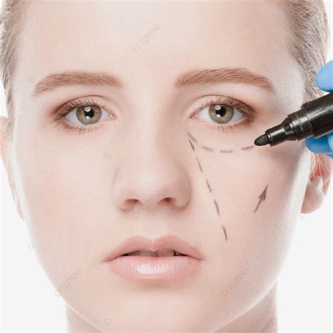 Beautician Draw Correction Lines On Woman Face Pen Procedure Glove, Woman, Blue, Beautician PNG ...