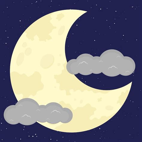 Ilustración de dibujos animados de luna plana y nube | Vector Premium