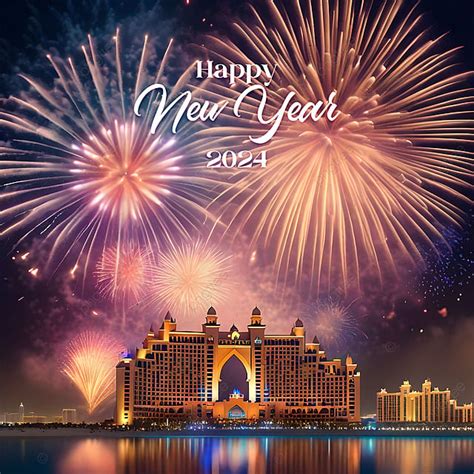 Happy New Year Colorful Fireworks On The Sky With Dubai Hotel Atlantis ...
