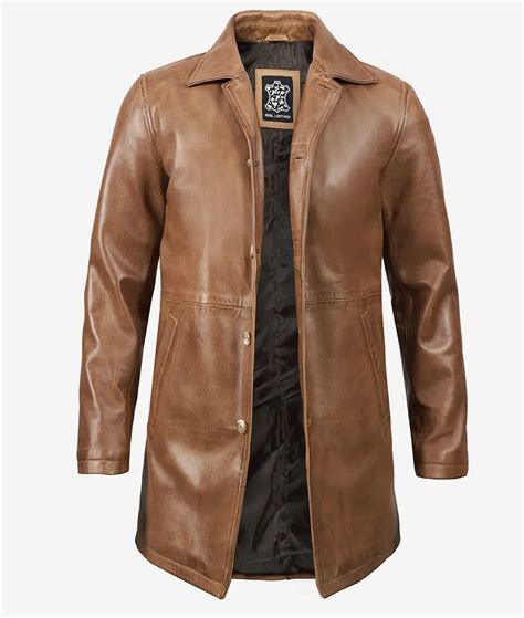 Tall Men's Camel Brown 3/4 Length Leather Coat In Australia