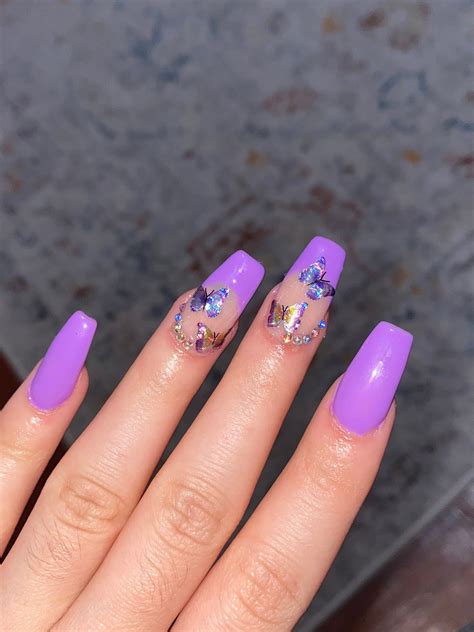 Purple French Butterfly Nails - Etsy