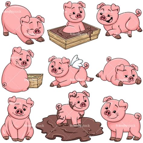 Cute Pig Eating Corn In The Farm Vector Cartoon Clipart - FriendlyStock