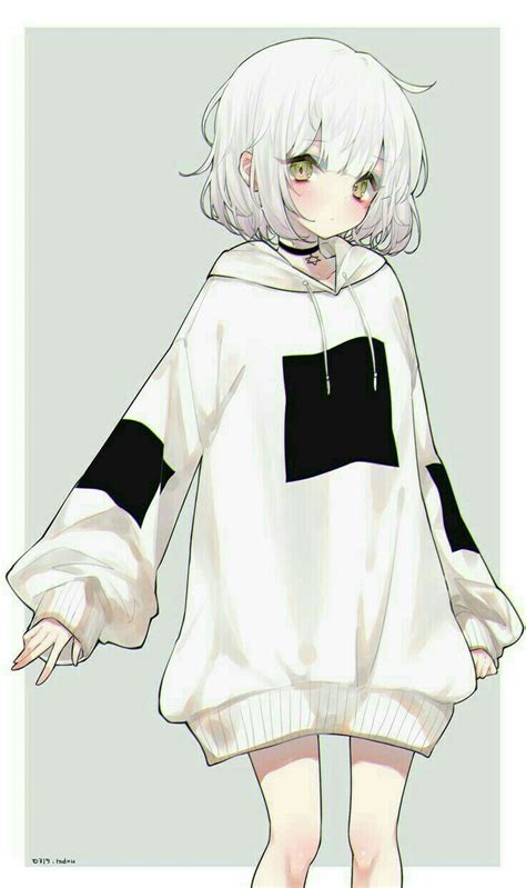 White hair White sweater Art Anime Fille, Fille Anime Cool, Cool Anime ...