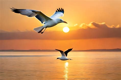 Premium AI Image | two birds flying in the sky with the sun behind them