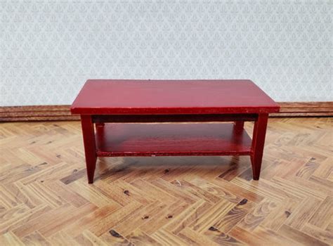 Dollhouse Modern Coffee Table with Shelf Wood Mahogany Finish 1:12 Scale Miniature Furniture ...