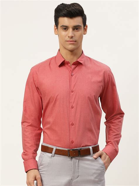 Men's Cotton Coral Red Classic Formal Shirt - Sojanya | Shirts, Formal ...