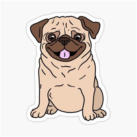 a cartoon pug dog sitting down with its tongue out and eyes wide open, looking at the camera