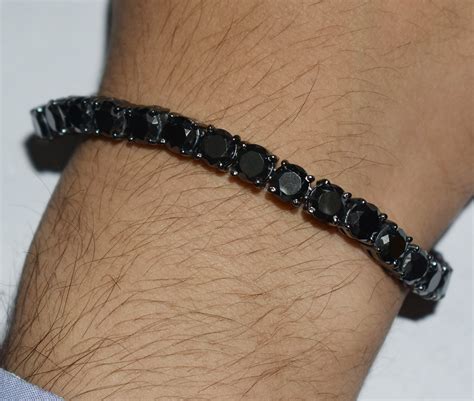 5mm Black Diamond Tennis Bracelet in Black Gold, Certified Diamonds, Unisex, Gift for Partner ...