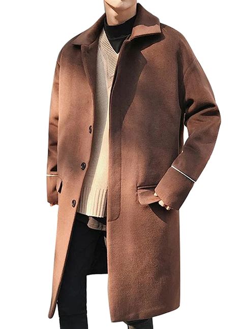 Mens Winter Lapel Single Breasted Oversize Long Wool Trench Coat ...