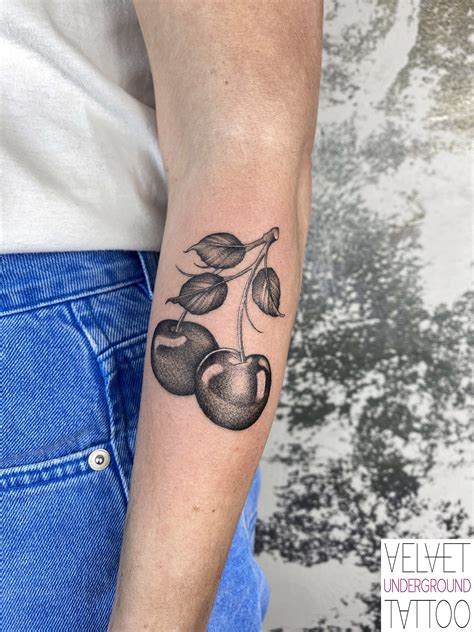 Black and gray cherries tattoo by Emily B at Velvet Underground Tattoo, London | Cherry tattoos ...