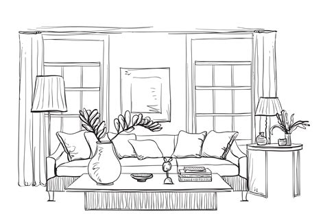 Hand drawn room interior | Pre-Designed Illustrator Graphics ~ Creative Market