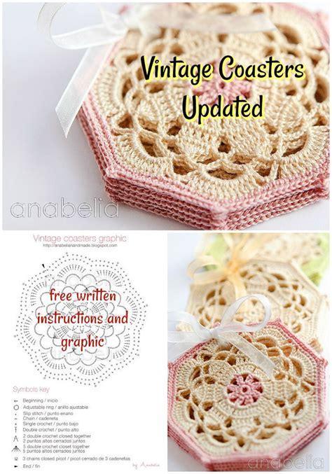 crocheted coasters with text that reads vintage coasters updated free written instructions and ...