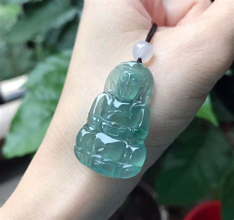 Natural Jadeite Guanyin Pendant Ice Species Blue Water Guanyin Pendant ...