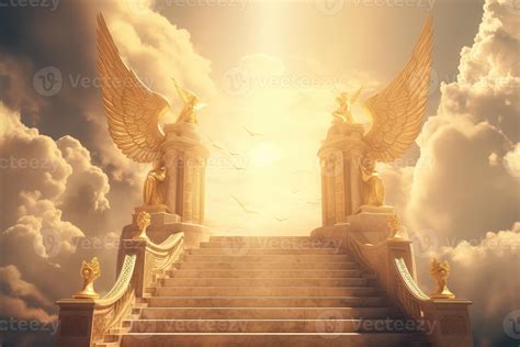 heavenly stairway to heaven with floating clouds angelic angels . 23775634 Stock Photo at Vecteezy