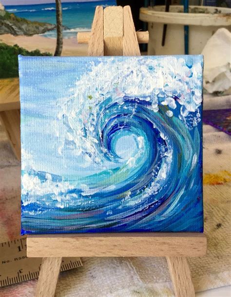 Blue Wave, 3x3", acrylic | Small canvas art, Painting canvases, Acrylic art