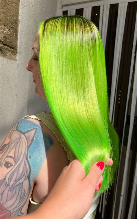 Neon green hair | Neon green hair, Green hair, Long hair styles