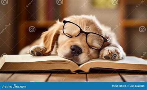 Photo of a Dog Wearing Glasses Reading a Book Stock Illustration ...