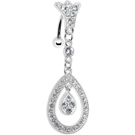 Clear Gem Enchanting Hollow Teardrop Top Mount Dangle Belly Ring | Belly rings, Dangle belly ...