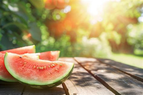 Premium Photo | Slices of watermelon on table of Citrullus genus a type of melon