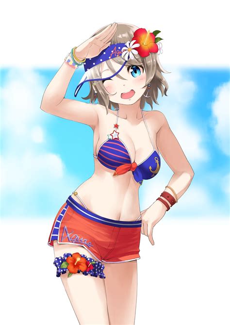 Wallpaper : anime, cartoon, cleavage, bikini, Love Live Sunshine, Watanabe You, clothing, two ...