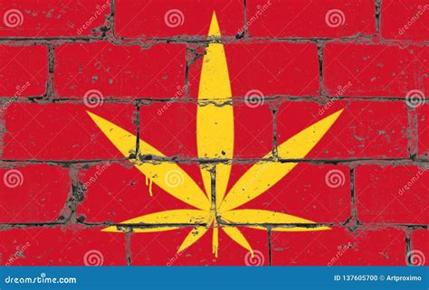 Graffiti Street Art Spray Drawing on Stencil. Cannabis Leaf on Brick Wall with Flag Vietnam ...