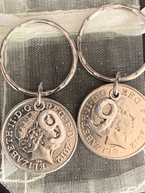 Pair Of 9th Wedding Anniversary Gift Keyrings 2012 Coins On | Etsy