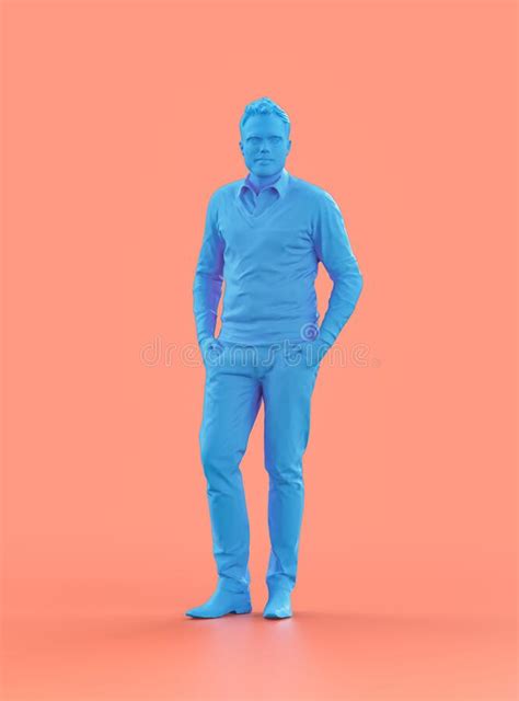 A Young Male Person Standing, Blue Color Monochrome Person Model, Single Color Person, 3d ...