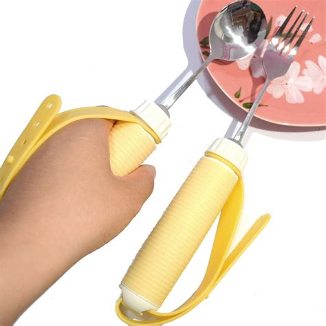 Amazon.com: Easy Grip Eating Aids Spoon Fork Adaptive Eating Utensils Rotating Stainless Steel ...