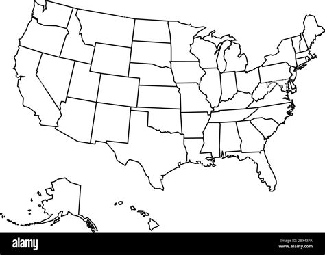 Blank outline map of United States of America. Simplified vector map made of thick black outline ...