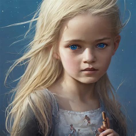 Portrait of {little girl} with {blond} hair and with...