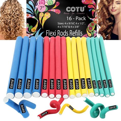 16 Pack of Professional Medium & Small Sizes Foam Flexi Rods for Curly ...