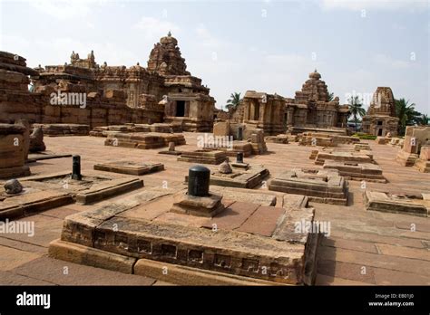 View of temples and temple beds at Pattadakal, District Bagalkot ...