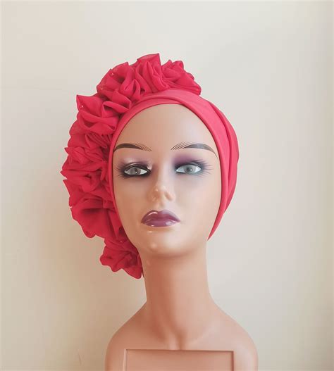 Women turban auto gele satin lined turban with ruffles | Etsy | Hair up ...