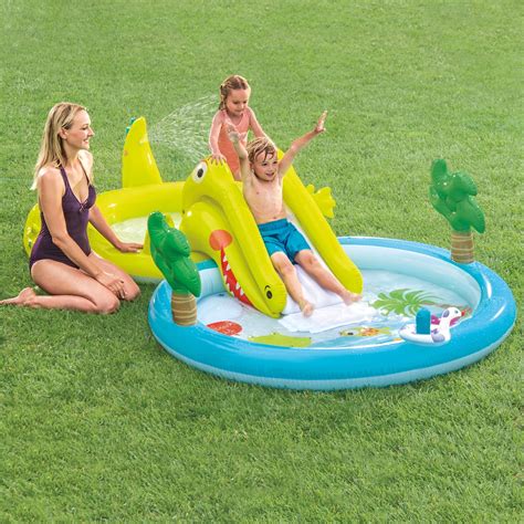 Intex Gator Childrens Activity Water Play Centre Paddling Pool Slide Spray Outdoor Toys ...