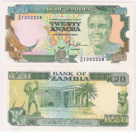 ZAMBIA - 20 kwacha 1991 unc currency note - KB Coins & Currencies