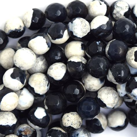 Faceted Black White Agate Round Beads Gemstone 15" Strand 6mm 8mm 10mm ...