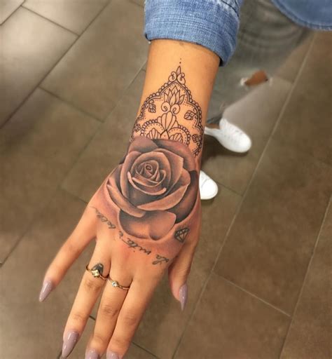 Rose Hand Tattoo, Flower Tattoo Back, Hand Tats, Back Tattoo, Flower Tattoo Designs, Flower ...